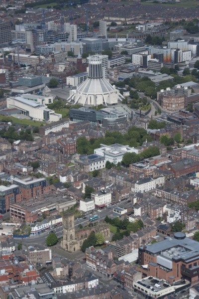 Looking from Church of St Luke north east towards Catholic Cathedral, Liverpool, 2015 Creator: Historic England.