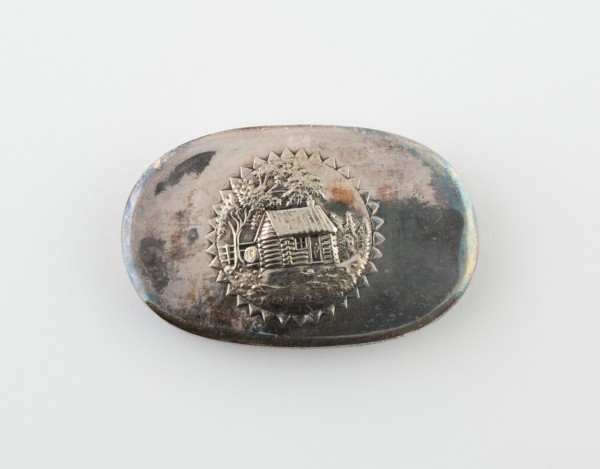 Tobacco Box with Log Cabin (Symbolic of William Henry Harrison Campaign), Birmingham, c. 1880.