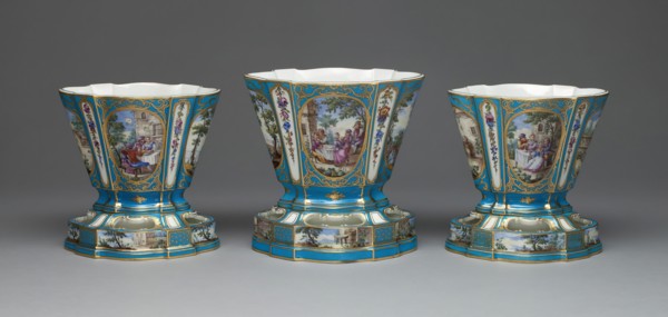 Garniture of Three Flower Vases (Vases Hollandois), Sèvres, c. 1761.