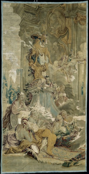 Psyche's Entrance into Cupid's Palace [left fragment], from The Story of Psyche, Beauvais, 1756/63. Woven at the Manufacture Royale de Beauvais under the direction of André Charlemagne Charron, after ...