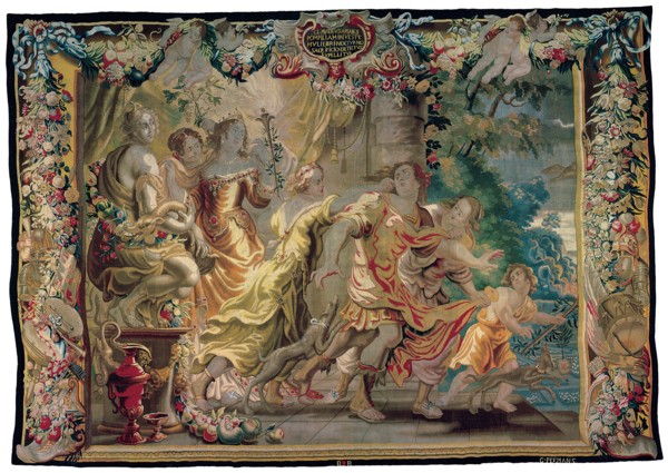 Clodius Disguised as a Woman, from 'The Story of Caesar and Cleopatra', Flanders, c. 1680. Woven at the workshop of Gerard Peemans, after a design by Justus van Egmont.