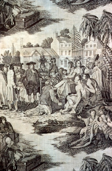 William Penn's Treaty with the Indians (Furnishing Fabric), England, c. 1785. Quaker leader Penn in a meeting with Native Americans. After an engraving by John Hall after a painting by Benjamin West.