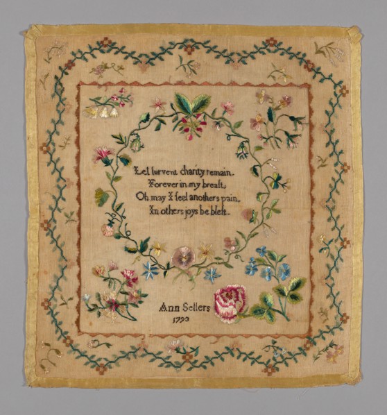Sampler, Pennsylvania, 1793. Verse from 'An Invocation to the Almighty', attributed to Joseph Brown Ladd.