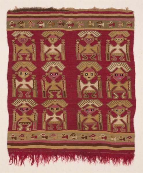 Fragment (Loincloth), Peru, A.D. 1250/1470. Human figure with headdress motif, with birds in border.