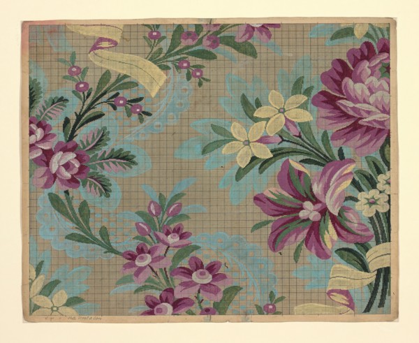 Mise-en-carte (Point-paper), France, 1760/90. Preparatory technical drawing for a patterned silk, instructions for the weaver. Designed by Germain Frères.