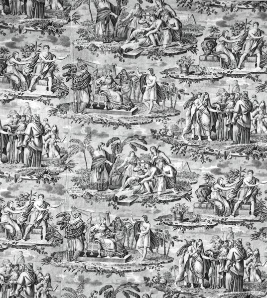 The Story of Joseph (Furnishing Fabric), Rouen, c. 1820. Scenes from the Old Testament: 'La coupe trouvée dans le sac de Benjamin', the cup found in Benjamin's bag; 'Joseph expliquant le songes', Jose...