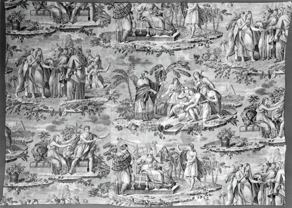 The Story of Joseph (Furnishing Fabric), Rouen, c. 1820. Scenes from the Old Testament: 'La coupe trouvée dans le sac de Benjamin', the cup found in Benjamin's bag; 'Joseph expliquant le songes', Jose...