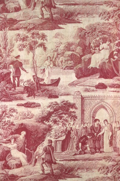 The Lady of the Lake (Furnishing Fabric), Mulhouse, c. 1820. Scenes from Arthurian legend. Designed by G. Merklen.