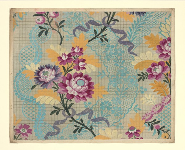 Mise-en-carte (Point-paper), France, 1760/90. Preparatory technical drawing for a patterned silk, instructions for the weaver. Designed by Germain Frères.