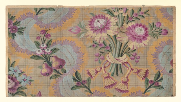 Mise-en-carte (Point-paper), France, 1787. Preparatory technical drawing for a patterned silk, instructions for the weaver. Designed by Germain Frères.