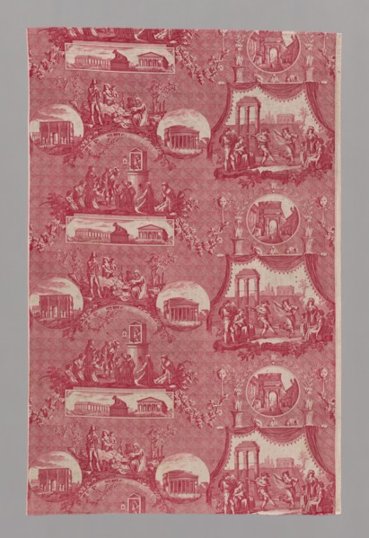 Le Romain (The Roman) (Furnishing Fabric), France, 1811/1821. Designed by Jean Baptiste Huet, engraved by Jules Mallet, after Bartolomeo Pinelli, manufactured by Oberkampf et Widmer.