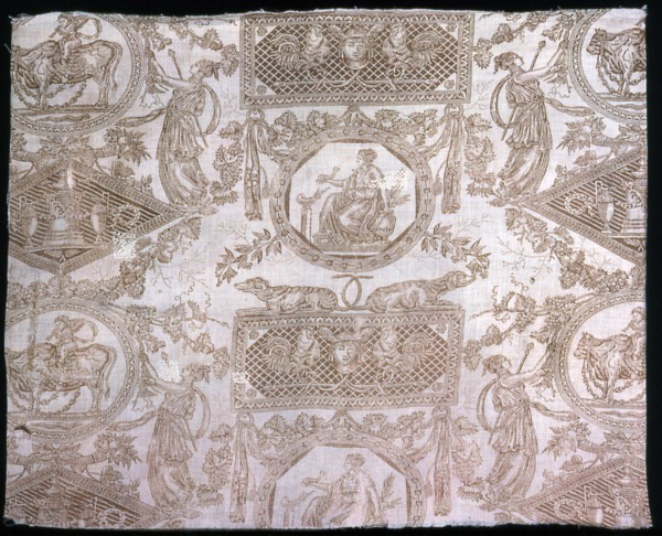 Panel (Furnishing Fabric), France, 1805. Pattern inspired by ancient Roman and Greek art. Designed by Jean Baptiste Huet, manufactured by Christophe Phillipe Oberkampf.