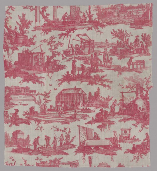 Les Travaux de la Manufacture (The Activities of the Factory) (Furnishing Fabric), France, 1783/84. Dyeing and printing of mass-produced textiles. Designed by Jean Baptiste Huet, manufactured by Oberk...
