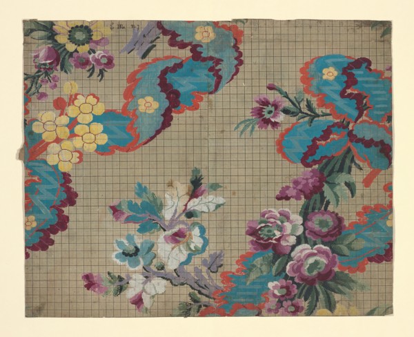 Mise-en-carte (Point-paper), France, 1764. Preparatory technical drawing for a patterned silk, instructions for the weaver.