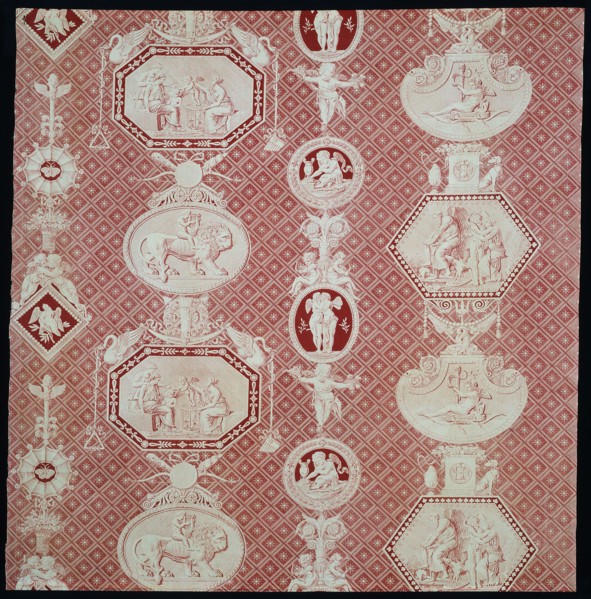 La Marchande d'Amour (The Merchant of Love) (Furnishing Fabric), France, 1815/17. Designed by Louis-Hippolyte LeBas, after Jacques Firmin Beauvarlet, printed and manufactured by Christophe Philippe Ob...