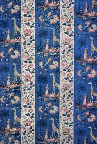 Panel (Furnishing Fabric), England, 1800/50. Floral stripes with giraffe motif.