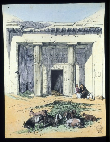 Panel (Furnishing Fabric), London, c. 1850s. Ruined temple with goats.