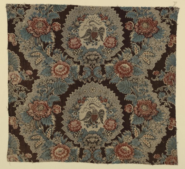 E Pluribus Unum (From the Many, One) (Furnishing Fabric), Manchester, 1825/35. Floral print with American eagle.