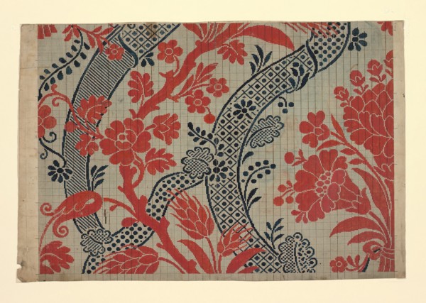 Mise-en-carte (Point-paper), France, 1775/1825. Preparatory technical drawing for a patterned silk, instructions for the weaver.