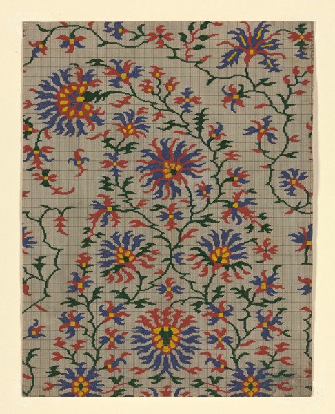 Mise-en-carte (Point-paper), France, 1760/90. Preparatory technical drawing for a patterned silk, instructions for the weaver.