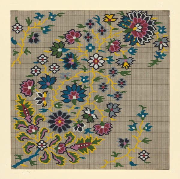 Mise-en-carte (Point-paper), France, 1760/90. Preparatory technical drawing for a patterned silk, instructions for the weaver.