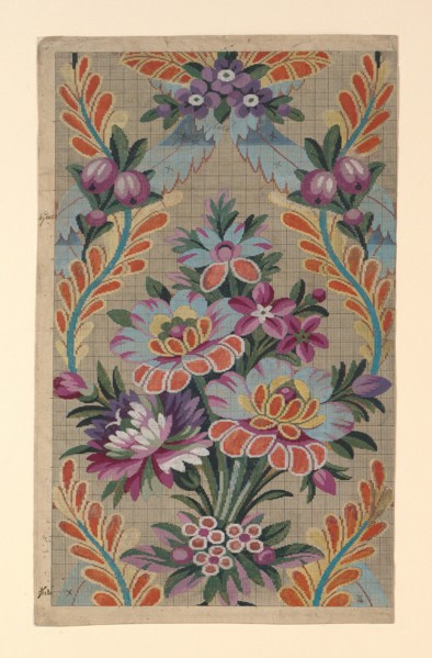 Mise-en-carte (Point-paper), France, 1760/90. Preparatory technical drawing for a patterned silk, instructions for the weaver.