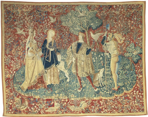 A Falconer with Two Ladies and a Foot Soldier, possibly Paris or Bruges, c. 1500.