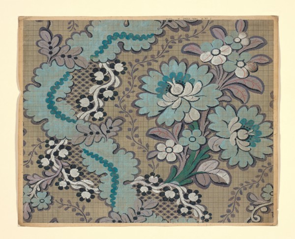 Mise-en-carte (Point-paper), France, 1760/90. Preparatory technical drawing for a patterned silk, instructions for the weaver.