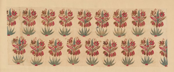 Curtain Fragment with Rows of Flowers, India, Before 1667.