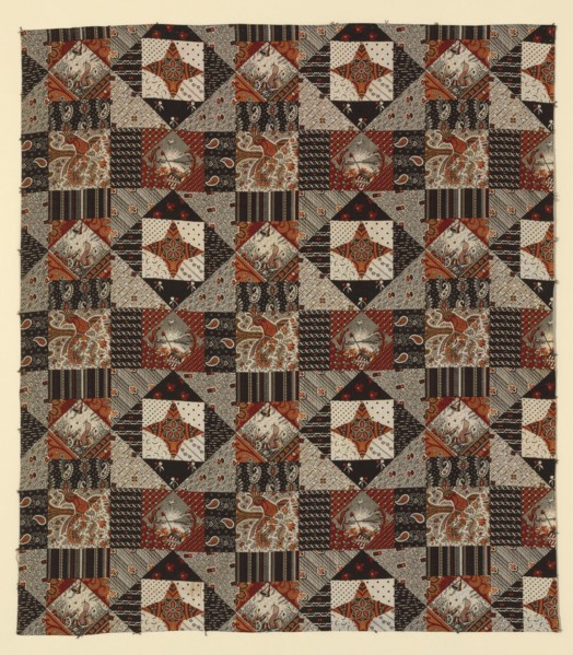 Centennial Print (Furnishing Fabric), New Hampshire, c. 1875. Floral patchwork effect design produced to celebrate the 100th anniversary of the signing of the US Declaration of Independence, with patr...
