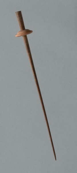 Wooden Spindle with Ceramic Whorl, Peru, 1000/1476.
