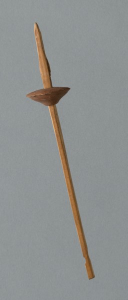 Wooden Spindle with Ceramic Whorl, Peru, 1000/1476.