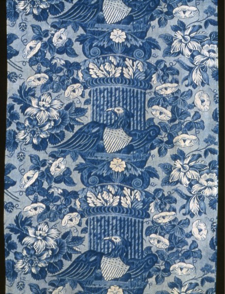 Panel (Furnishing Fabric), United States, c. 1850. Floral print with American eagle and shield.