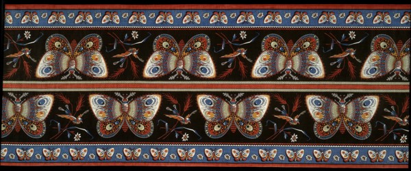 Panel (Furnishing Fabric), England, 1856. Roller-printed cotton cloth with butterfly motif, to be cut down the middle and used as borders for bedcovers and furnishings. Printed and manufactured by Lan...