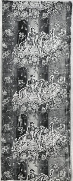 Panel (Furnishing Fabric), United States, 1848. Floral print with horseman motif.