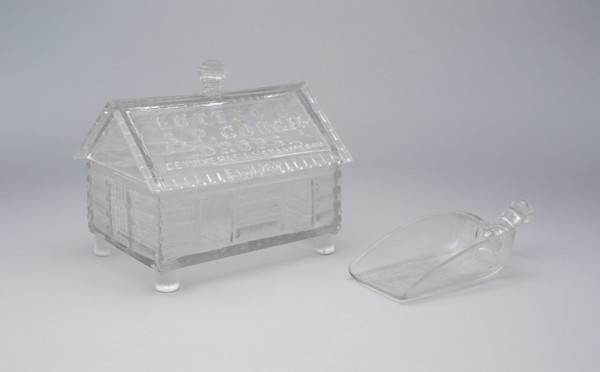 Log Cabin pattern covered candy dish, c. 1875.