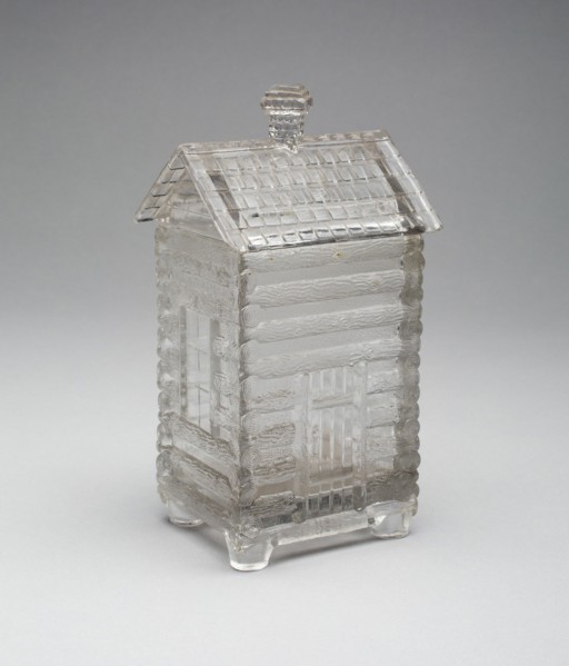 Log Cabin pattern marmalade covered jar, c. 1875.