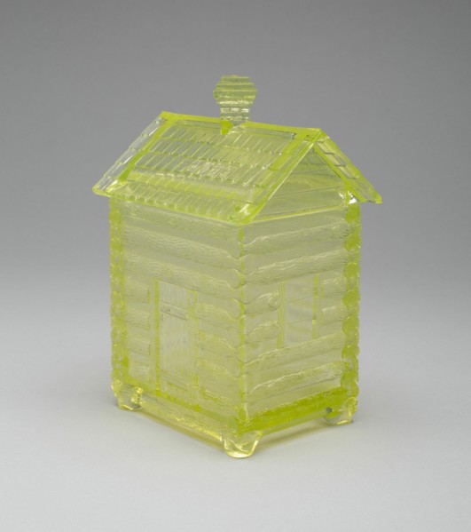 Log Cabin pattern covered sugar bowl, c. 1875.