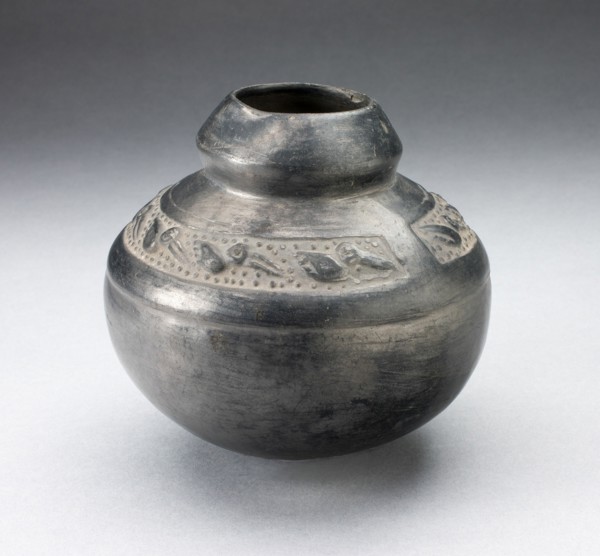 Blackware Narrow Neck Jar with Shoulder Impressed with Birds, A.D. 1000/1400.