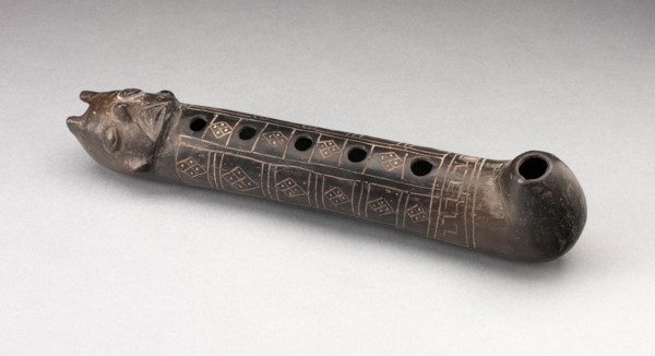 Flute with Incised Geometric Motif and Mouth in the Form of a Human Head, A.D. 1200/1450.
