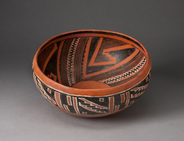 Bowl with Geometric Black-and-White Motifs on Interior and Exterior Survace, A.D. 1300/1400.