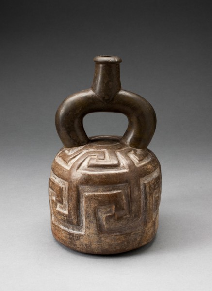 Stirrup Spout Vessel with Raised Geometric Scroll Motif, 1,000 B.C./200 B.C.