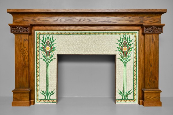 Fireplace Surround, 1901. Art Nouveau thistle design in mosaic tiles. Designed by George Washington Maher.