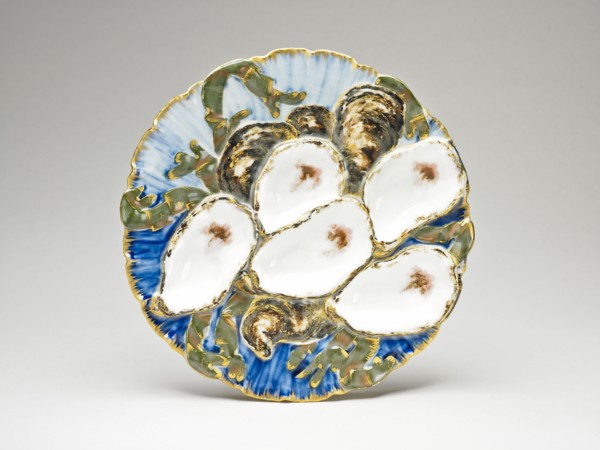 Oyster Plate, designed 1879, produced 1880/87. Porcelain with enamel and gilt decoration of oysters. Designed by Theodore Russell Davis