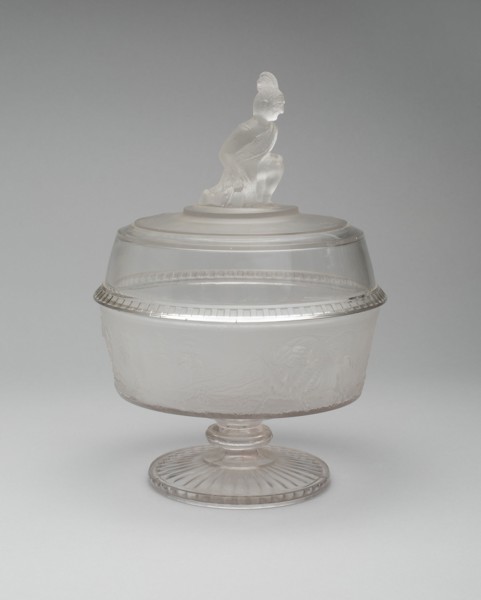 Westward Ho!/Pioneer pattern covered footed compote, c. 1876.