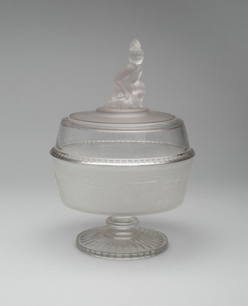 Westward Ho!/Pioneer pattern covered footed compote, c. 1876.