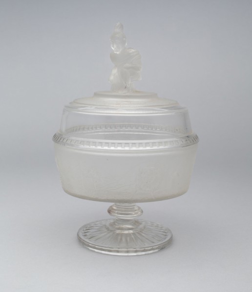 Westward Ho!/Pioneer pattern covered footed compote, c. 1876.