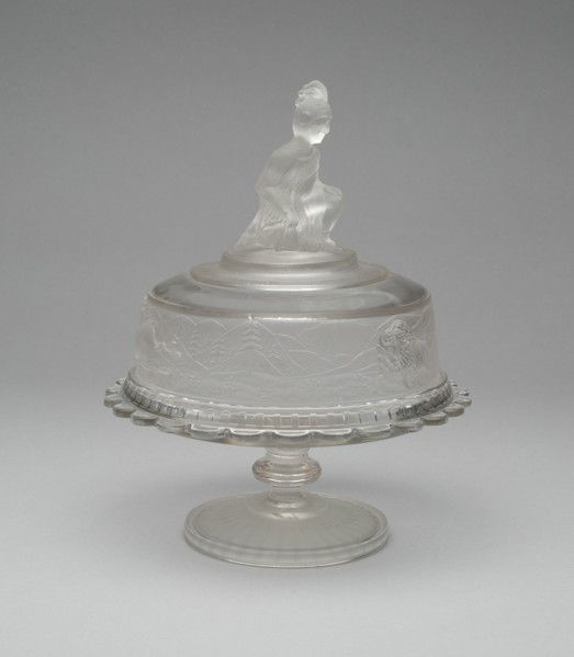 Westward Ho!/Pioneer pattern covered butter dish, c. 1876.
