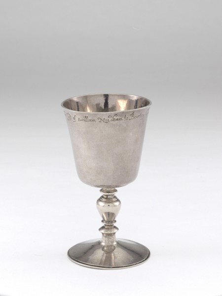 Wine Cup, c. 1660. Lack of ornamentation expressing the Puritan values of early settlers in North America. Commissioned by William Needham.