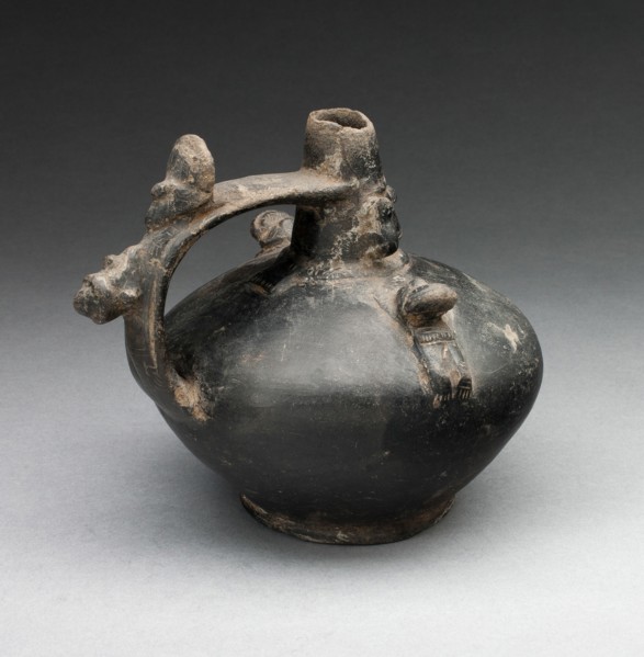 Single Spout Strap Vessel with Attached Molded Figures, A.D. 1000/1476.